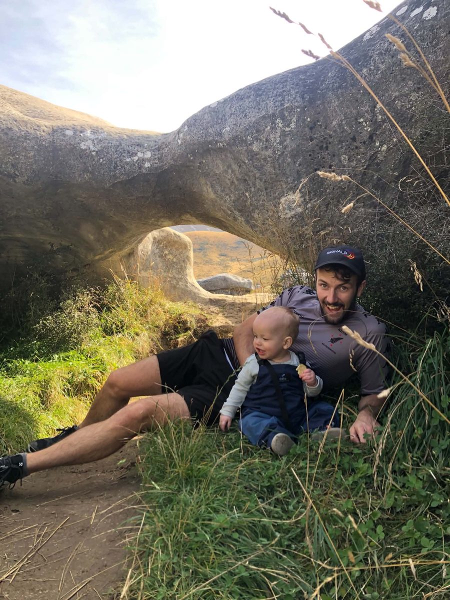 Elisha and his son Boaz exploring a rock arch